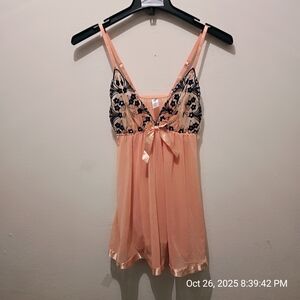 Elegant Lace Trim Peach Nightgown